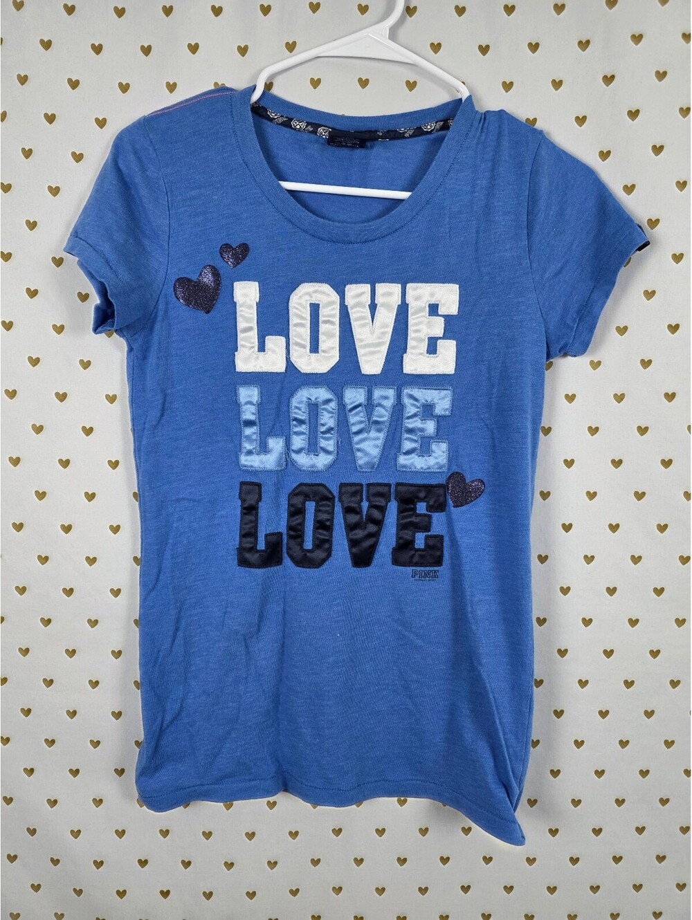 Victorias Secret PINK Vintage Blue Y2k LOVE Tee Shirt Embroidered Medium